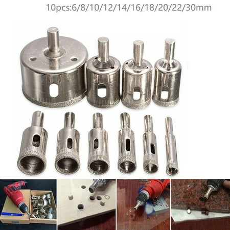 

10pcs 6-30mm Diamond Coated Hss Drill Bit Set Tile Marble Glass Ceramic Hole Saw