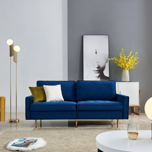 Blue Velvet Fabric Loveseat Sofa Couch, Contemporary Loveseats Sofas