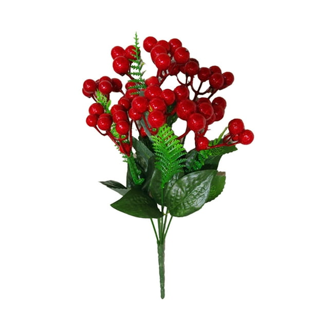 Tige de Baies de Houx Artificielles Rouges 30 cm 11,81 Po Fruits Réalistes en Mousse et Soie pour Décorations de Noël Intérieur Extérieur Couronnes Centres de Table