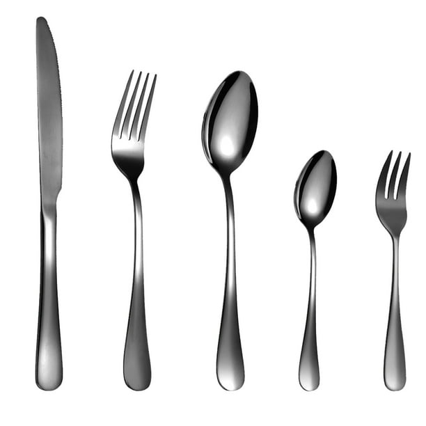 Juego de Cubiertos de Acero Inoxidable, Elegante Diseño Negro, Resistente a La Oxidación y Duradero, Juego de 5 Piezas Que Incluye Tenedores, Cucharas y Cuchillos, Perfecto para El Hogar, Fi