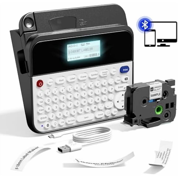 Label Maker Machine with 3/4" Laminated Tape, QWERTY Keyboard & Backlit LCD for Home, Office & Business