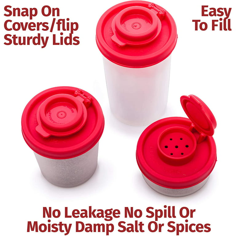 Plastic Salt and Pepper Shakers with Hinged Lid, Sealed Spice