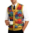 thumbnail image 5 of Domzest Mens Sweater Vest Slim Sleeveless V Neck Knit Sweater Comfort Plaid Print Button Up Sweater Vests Autumn Trendy Top Orange 3XL, 5 of 7