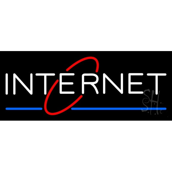 White Internet Blue Line LED Neon Sign 10 x 24 - inches, Clear Edge Cut Acrylic Backing, with Dimmer - Bright and Premium built indoor LED Neon Sign for Computer & Electronics store decor.