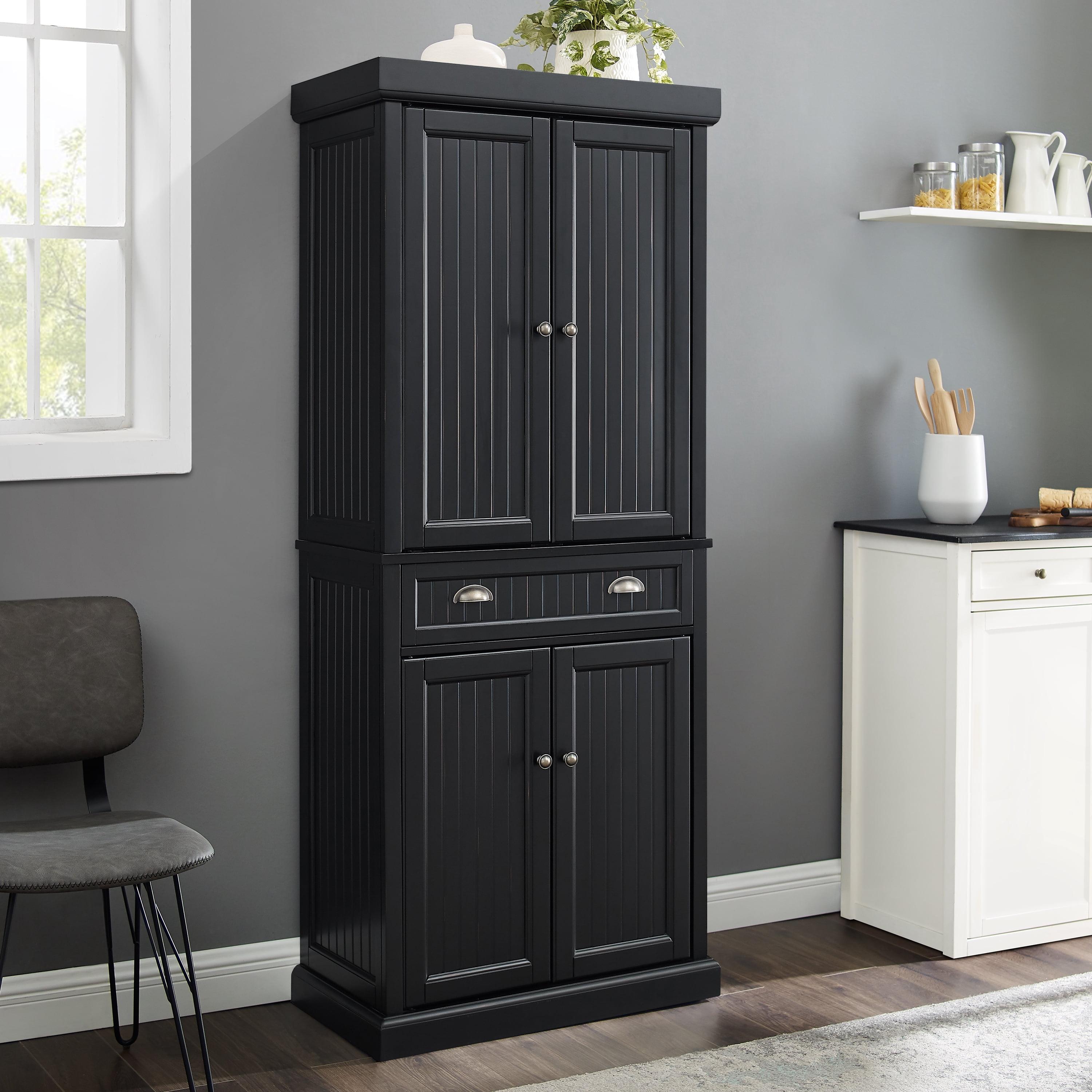 Crosley Furniture Seaside Coastal Pantry Storage Cabinet with Shelves, Kitchen, Dining, or Laundry Room