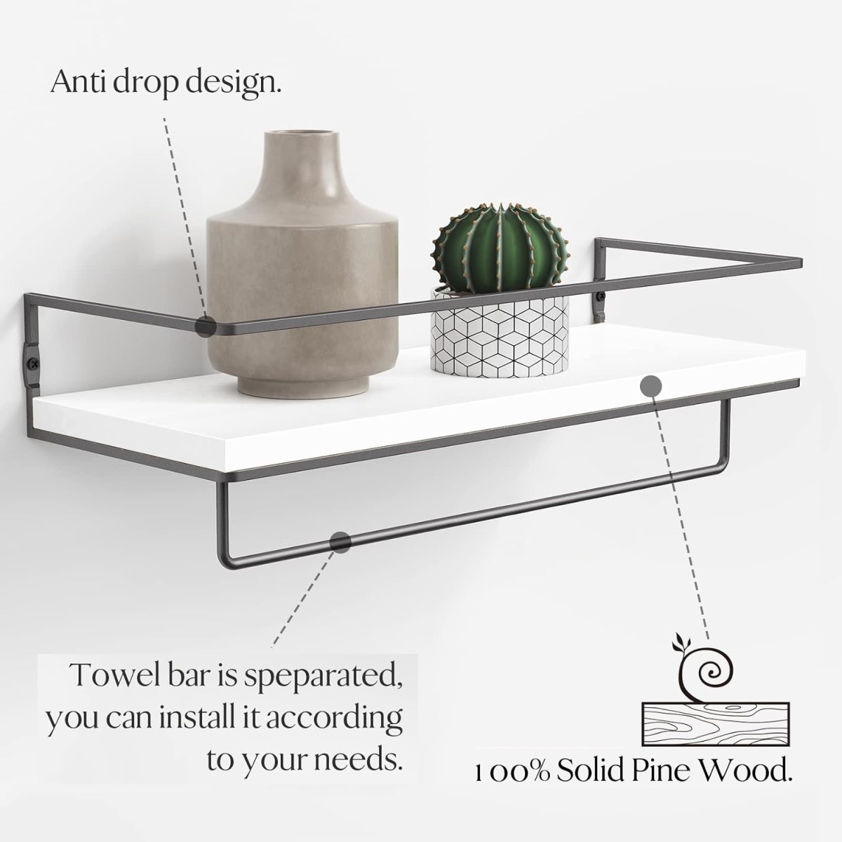 Floating Shelves with Towel Rack, Decorative Storage Shelves