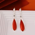 thumbnail image 5 of Sleek Teardrop Shaped Synthetic Red Coral Inlay Sterling Silver Dangle Earrings, 5 of 7