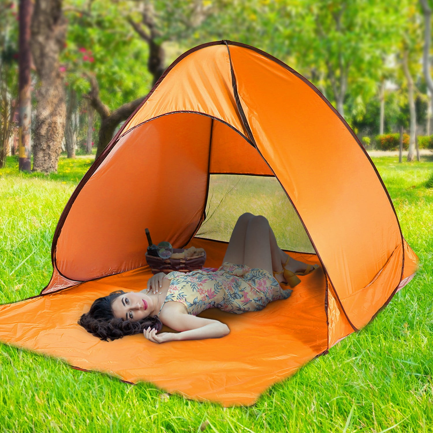 Moclever Portable UV Protection Beach Tent Pop up Sun Shade Shelter Canopy for Outdoor Beach Orange Walmart