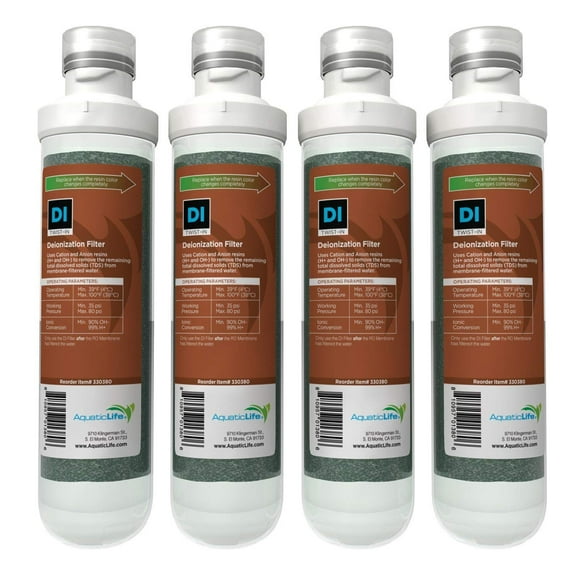 AquaticLife Twist-In Mixed-Bed Color Changing Deionization Resin Filter Cartridge for Reverse Osmosis Deionization System RO/RODI Units, 4-Pack