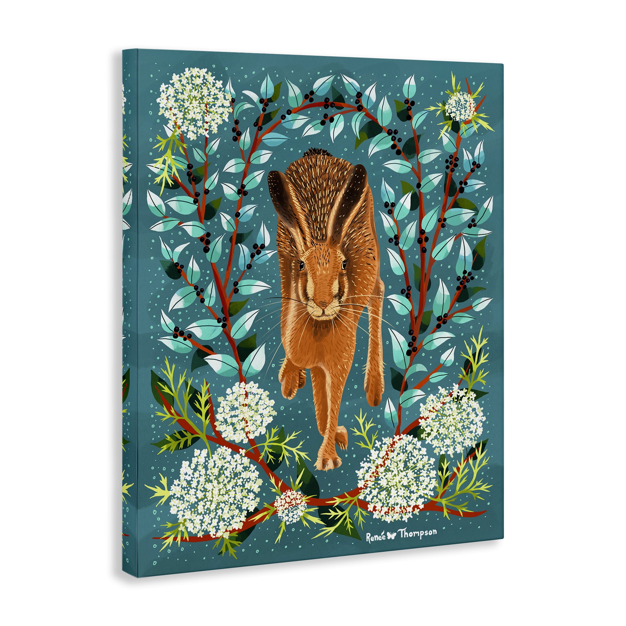 Stupell Industries Hare & Huckleberries Animals Painting Wrapped Canvas Art Print Wall Art, 36 x 48