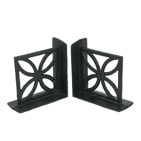 Zeckos Black Cast Iron Breeze Block Bookends Floral Design Set of 2