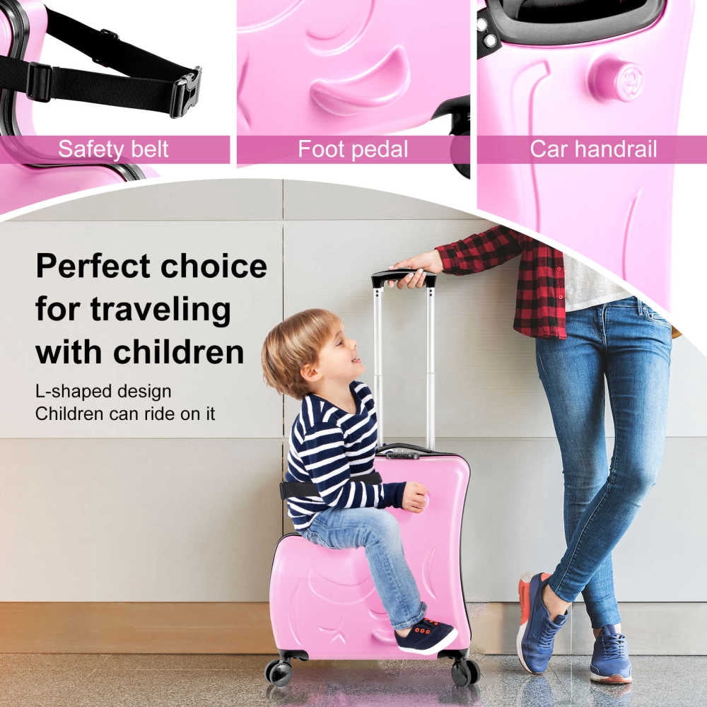 20/24inch Kids Ride on Luggage Kid Luggage Seat,Rolling Luggage with Spinner Wheels ,Suitcase Carry Trolley with Password Lock,with Safety Belt, Airplane Travel