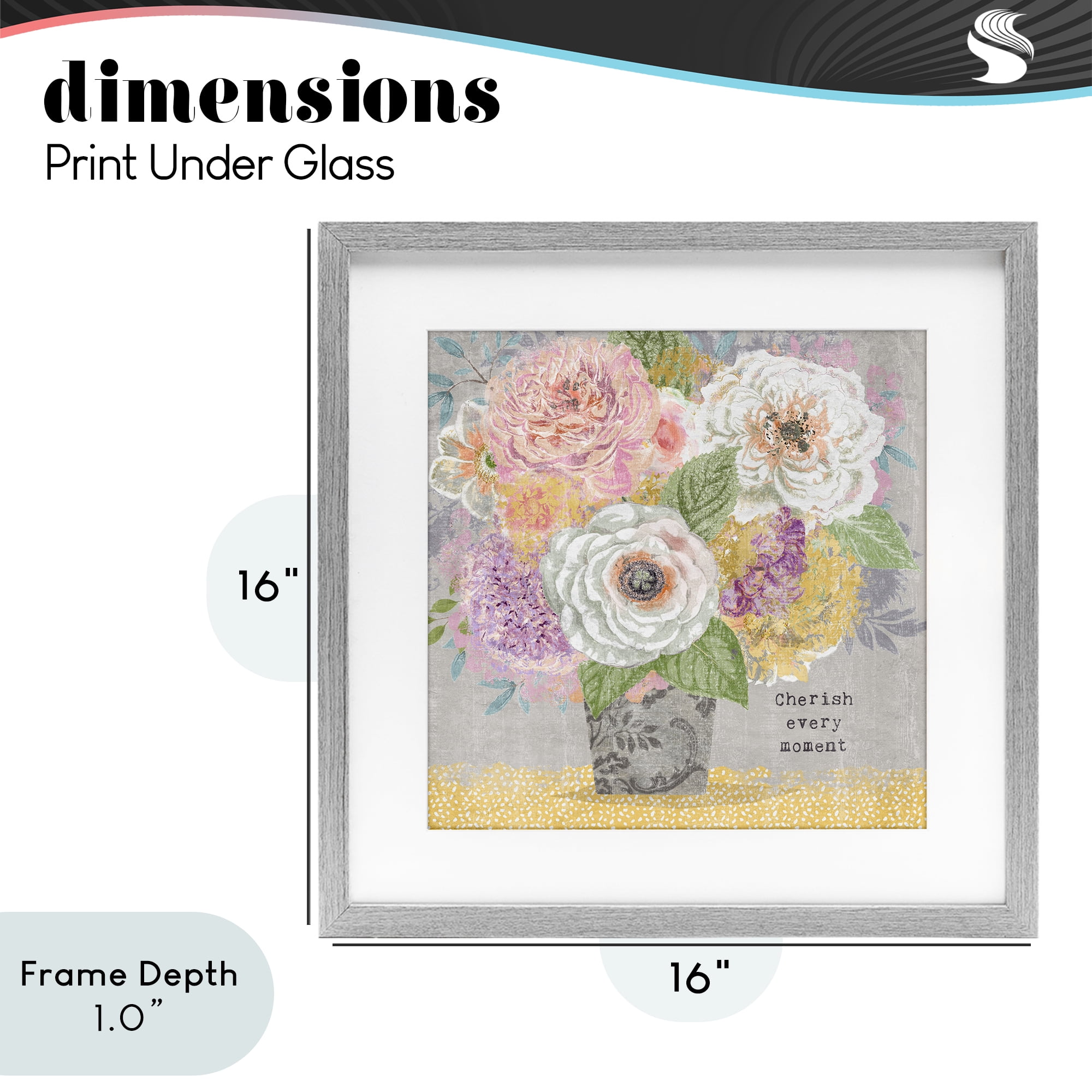 Stupell Industries Cherish Every Moment Inspiration Gray Framed Print Under Glass, design by Suzanne Nicoll