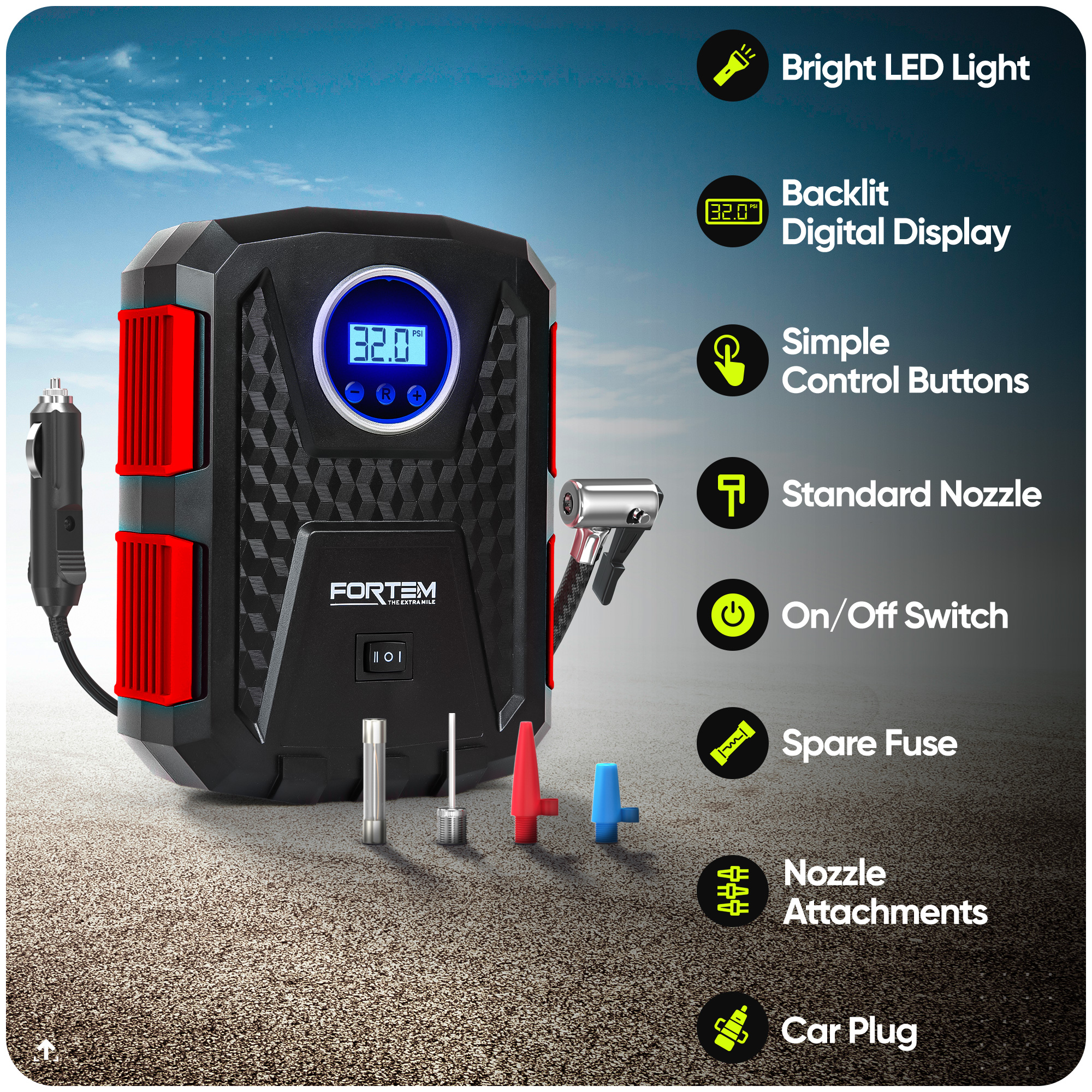 FORTEM 150 PSI Tire Inflator with LED Light and Carrying Case photo 2