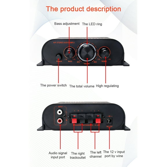 AK170 Compact Size Audio Power Amplifier Portable Sound Amplifier Speaker Amp For Car And Home