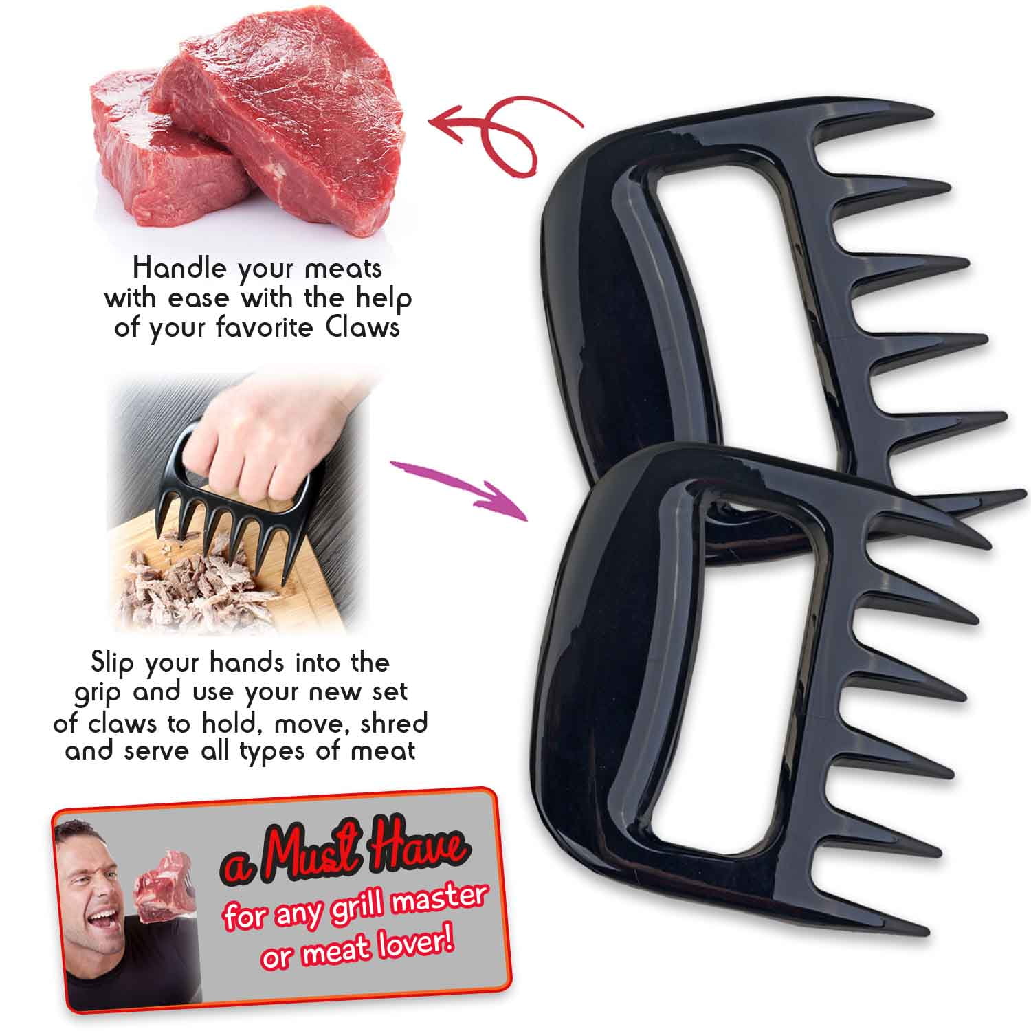 Barbecue Pulled Pork Shredder for Turkey Funny Grill Tool Kitchen Gadget Chicken BBQ Claws Boss Boyfriend A/A Meat Claws for Shredding Funny Stocking Stuffers for Men Dads Grillers 