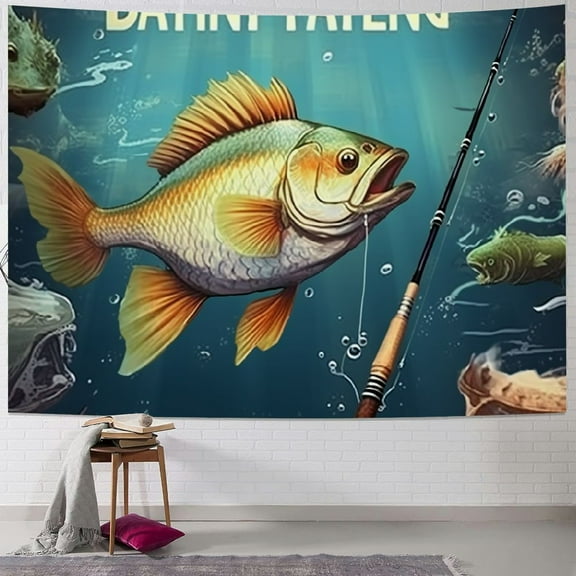 BCIIG Fish Fishing Tapestry Wall Hanging Unique Style Graphic Tapestries Home Wall Decor Art for Living Room Bedroom Apartment Farmhouse Dorm 40x30inch