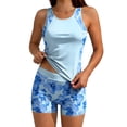 thumbnail image 4 of SYMOID Womens Floral Tankini Set with Shorts, Blue Hibiscus Two Piece Swimsuit Full Coverage High Waisted Quick-Dry,Size L, 4 of 9