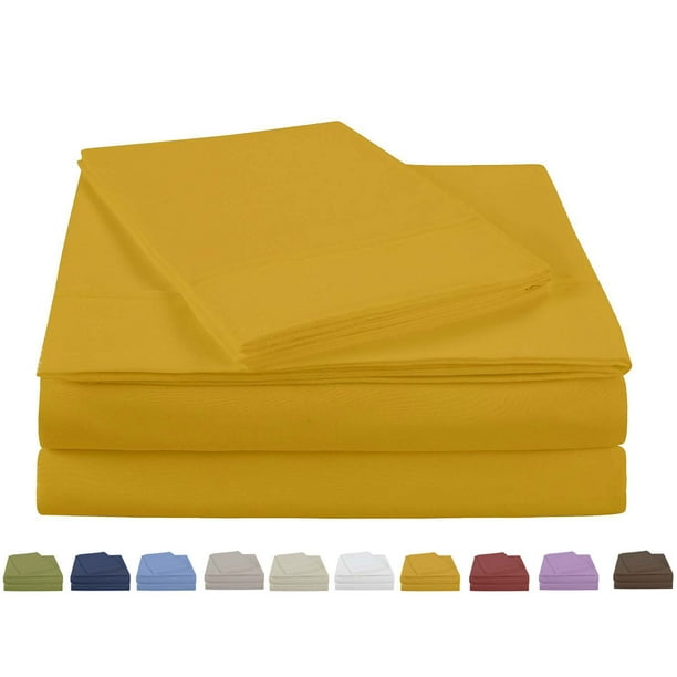NC Home Fashions Solid Color Fitted Sheets 300 Thread Count Mustard