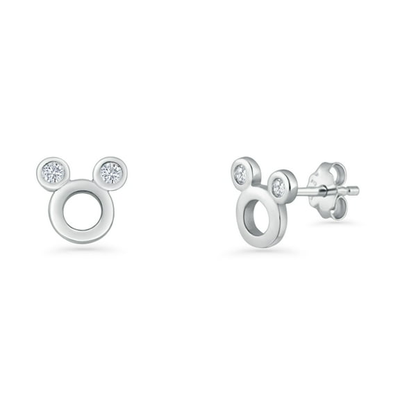 Mickey Stud Earrings Cubic Zirconia 925 Sterling Silver 6mm