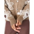 thumbnail image 3 of Women'S Floral Print Button Down Cardigan V Neck Drop Shoulder Knit Outerwear Deep Khaki S, 3 of 7
