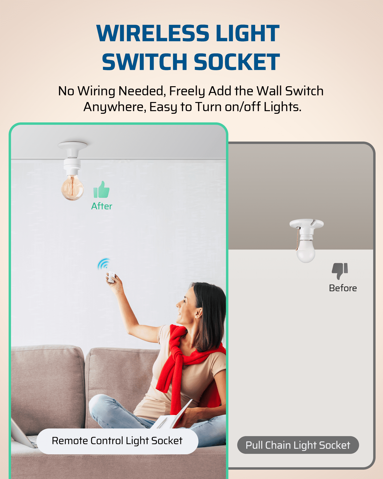 DEWENWILS Remote Control Light Bulb Socket, for Halloween and Christmas E26 E27 Bulb Base for Lamp Fixture, No Wiring Needed