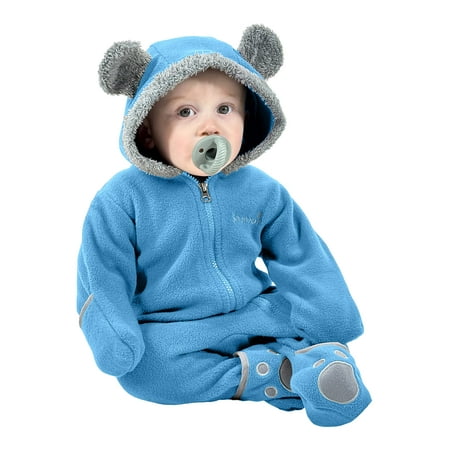 

Snonook Baby Bunting - Winter Suit for Girls and Boys with Fleece Hood and Mittens Blue Bird 12/18 Months