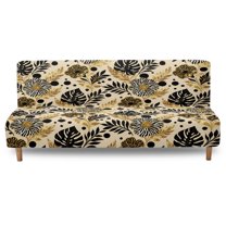 Xoenoiee Tropical Palm Leaves Dot Pattern Futon Slipcover Armless Folding Sofa Cover Stretch Elastic Couch Furniture Protector for 3 Seat Foldable Futon Sofa Bed Without Armrests