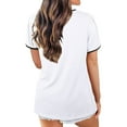 thumbnail image 4 of Femmes Rayure Couture Manches Courtes Col Rond T-shirt de Couleur Unie, 4 of 4