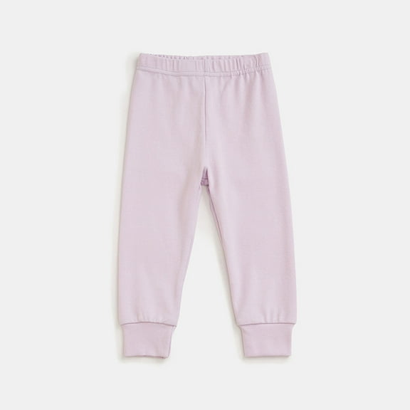 Eltusu Girls Cotton Leggings, Solid Color Elastic Waist Soft Casual Spring Pants Purple Size 6 T