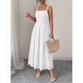 thumbnail image 5 of White Womens Sleeveless Maxi Sundress With Eyelet Cutout Square Neck Flowy Beach Vacation Dress, 5 of 6