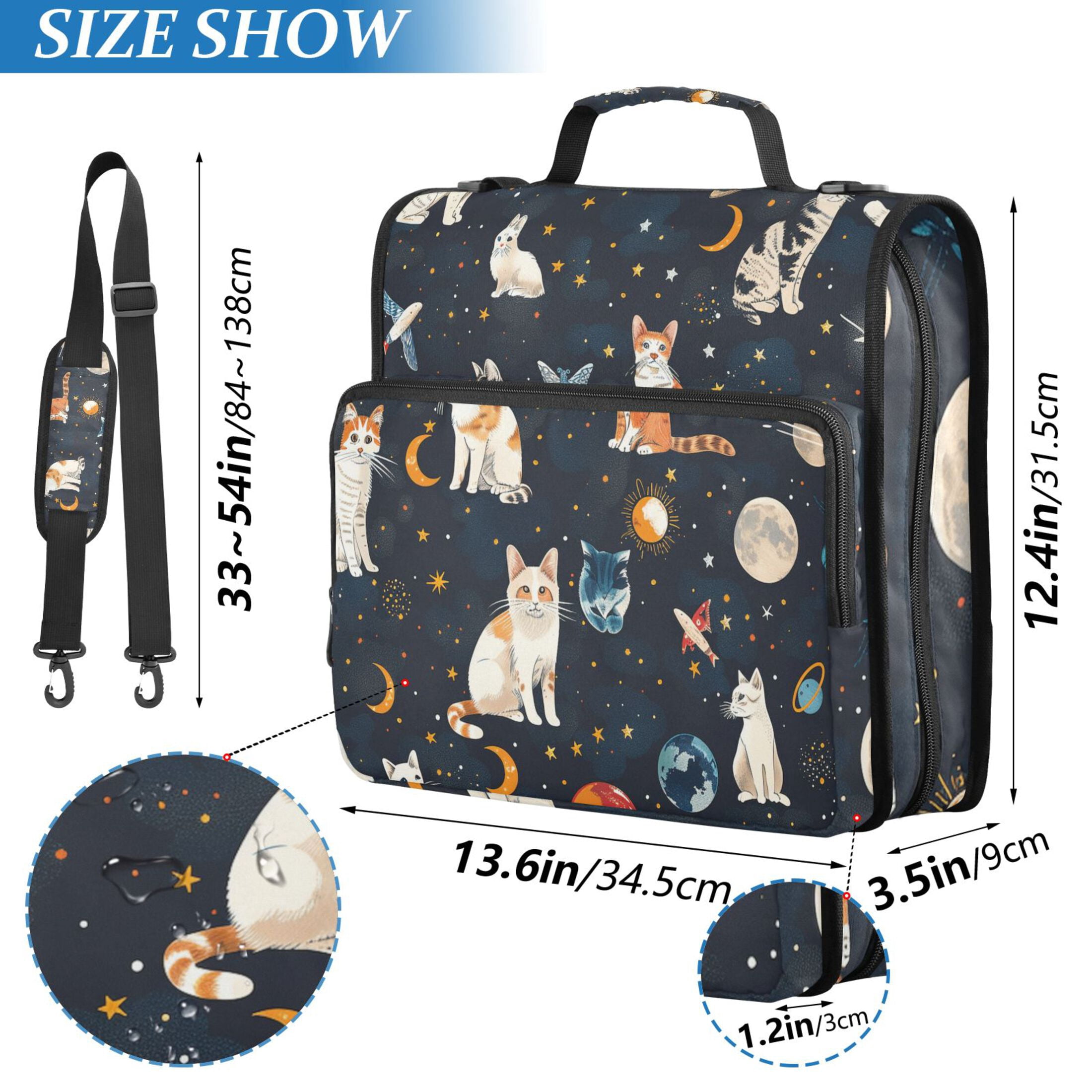3 Ring Zipper Binder with Shoulder Strap Waterproof Trapper Keeper 2 Inch D-Ring 500 Sheets Capacity Cat Butterfly in Space