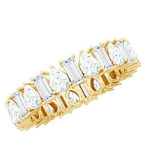 Rosec Jewels - Pear and Baguette Moissanite Eternity Wedding Band for Women (D-VS1 Quality), 18K Yellow Gold, US 8.00