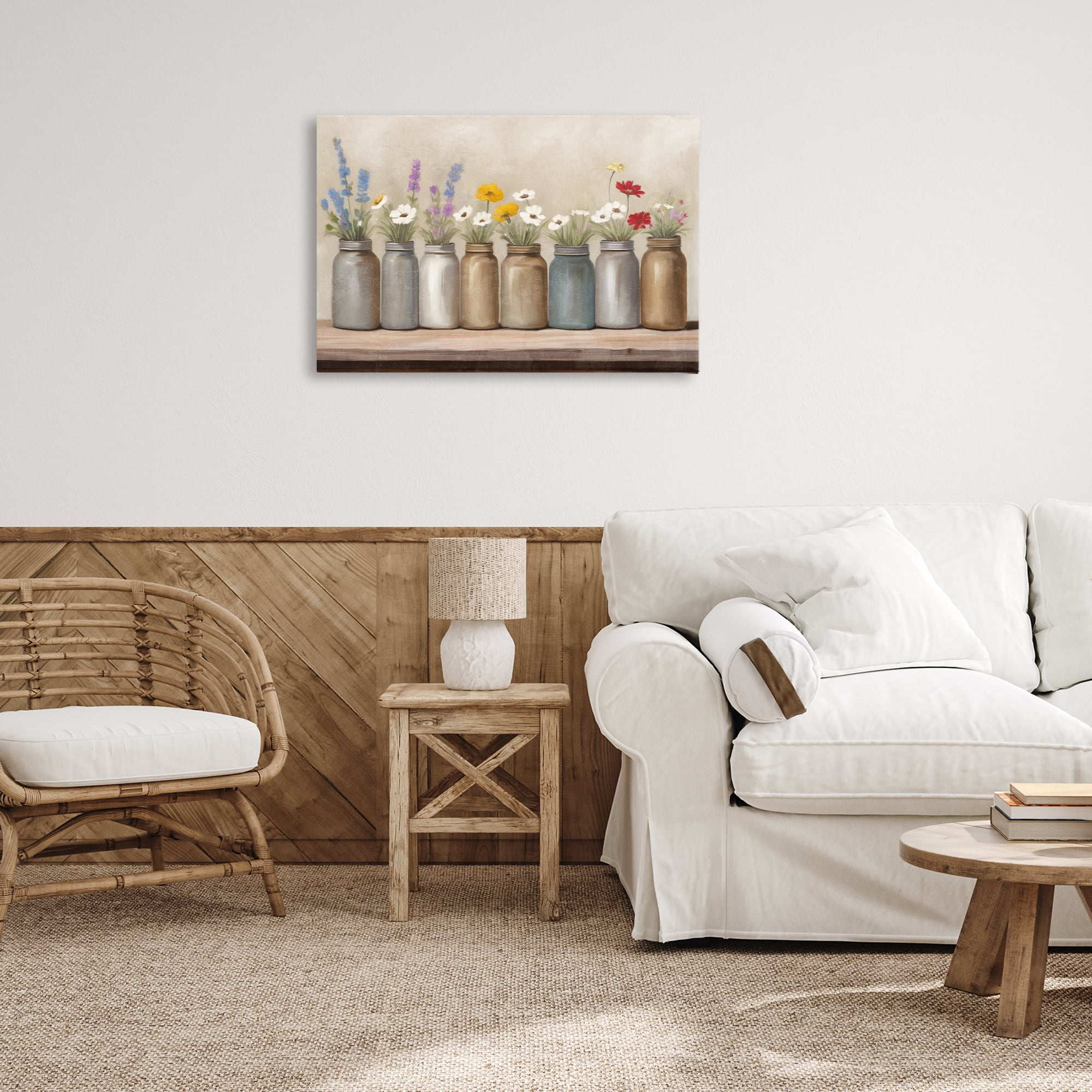 Stupell Industries Jars with Wildflowers Plants & Flowers Painting Wrapped Canvas Art Print Wall Art, 30 x 20