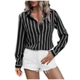 thumbnail image 2 of Aloohaidyvio Womens Striped Button Down Shirts Long Sleeve Wrinkle Free V Neck Business Work Office Blouse Tops, 2 of 6