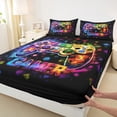 thumbnail image 3 of Homewish Boys Gamer Queen Sheet Sets,Kids Gamepad Controller Flat Sheet,3D Geometric Grid Queen Fitted Sheet For Boy,Microfiber Room Decor,4pcs, 3 of 7