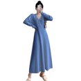 thumbnail image 1 of Qarigey Vestido Midi de punto con cuello en V para niñas, suéter cálido de cintura alta de Color sólido para fiesta, vacaciones, invierno, otoño, Vestidos Azul S Qarigey AP008203-07, 1 of 6