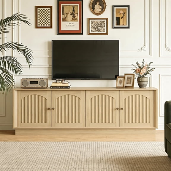 Magic Union 67" Mid Century Modern TV Stand for Living Room, Wood Entertainment Center with Storage for TVs Up to 75", Media TV Console w/Arched Fluted Doors & Adjustable Shelves for Bedroom