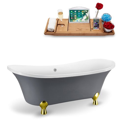 68" Streamline N921GLD-CH Clawfoot Tub and Tray With External Drain