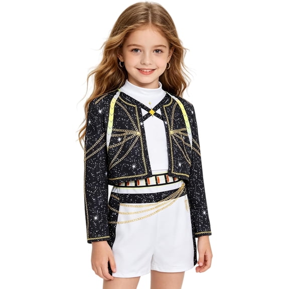Guvpev G'irl's Pop Idol Cosplay Costume, Popular Singers Stage Costumes, Halloween Cosplay Dress Up Outfit for Ages 3-12