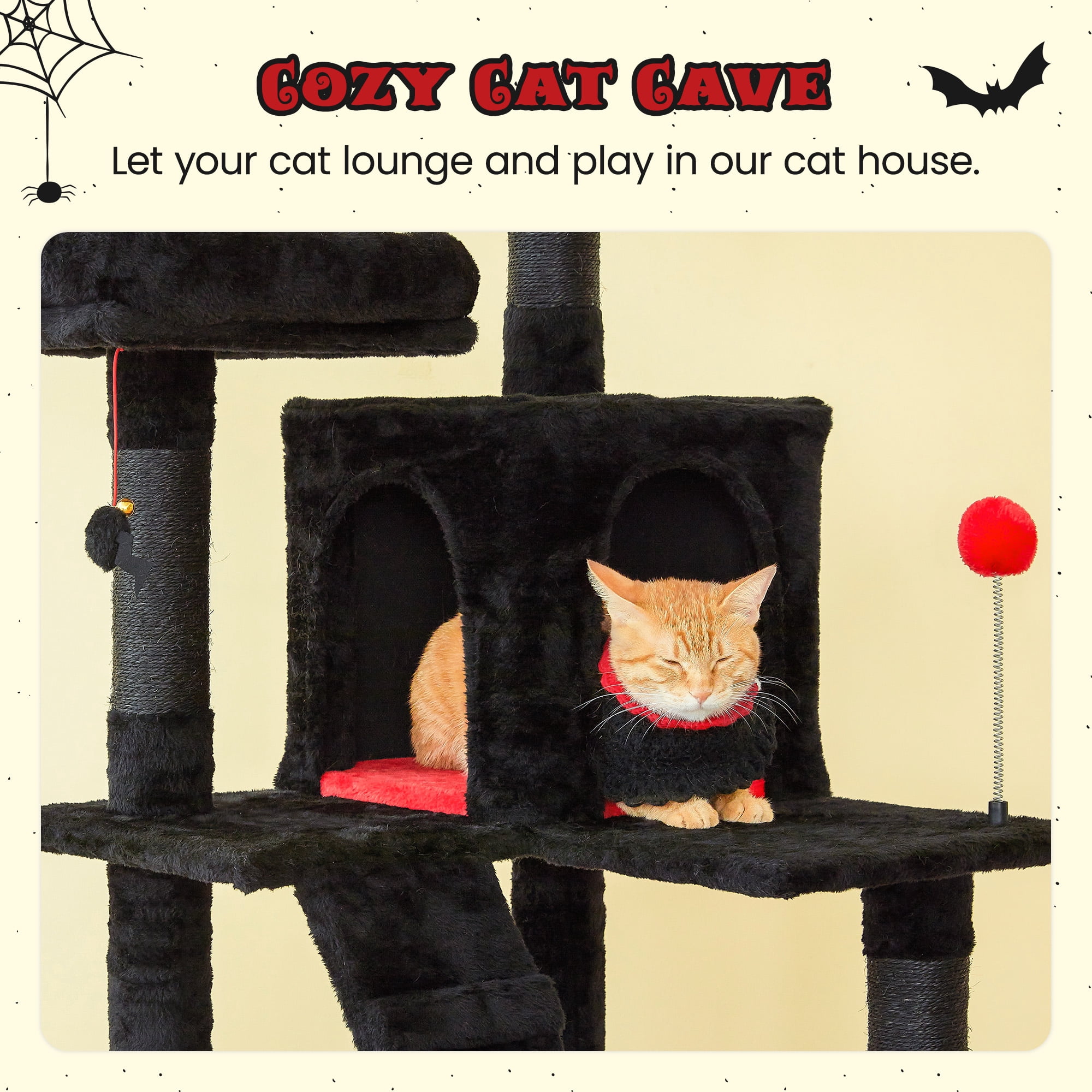 MWPO 70.1-in Multilevel Cat Tree Tower with Condo, Perch and Scratching Post, Black