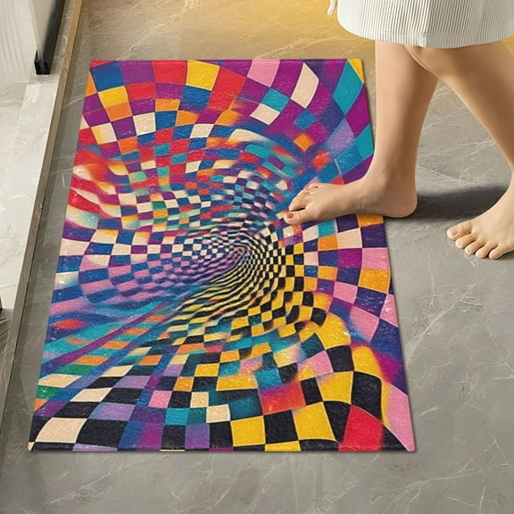 Yayeee Bath Rug for Bathroom Floor Non Slip Rectangle Fluffy Soft Absorbent Mat, 16"x24", Colorful Wavy Plaid