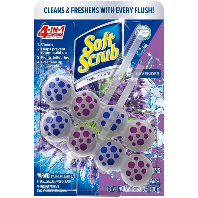Limpiador de inodoros Soft Scrub, colgador con borde 4 en 1, color lavanda, 2
