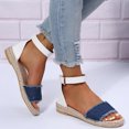 thumbnail image 4 of Sandals for Women Flat Denim Cloth Band Open Toe Sandal Buckle Ankle Strap Espadrille Sandals Vacation Beach Shoes, 4 of 5