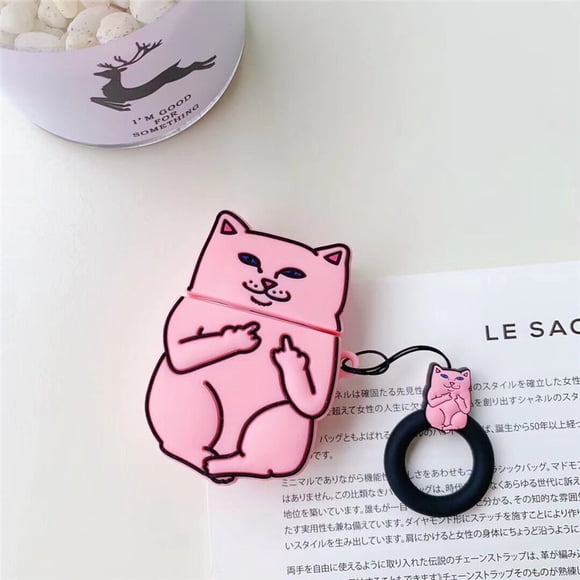 Compatible with Airpods 1&2 Case,Silicone 3D Cute Fun Animal Cartoon Funny Character Airpod Cover,Kawaii Fashion Stylish Chic Design Skin, Cases for Teens Girls Boys Air pods(Pink Cool Cat)