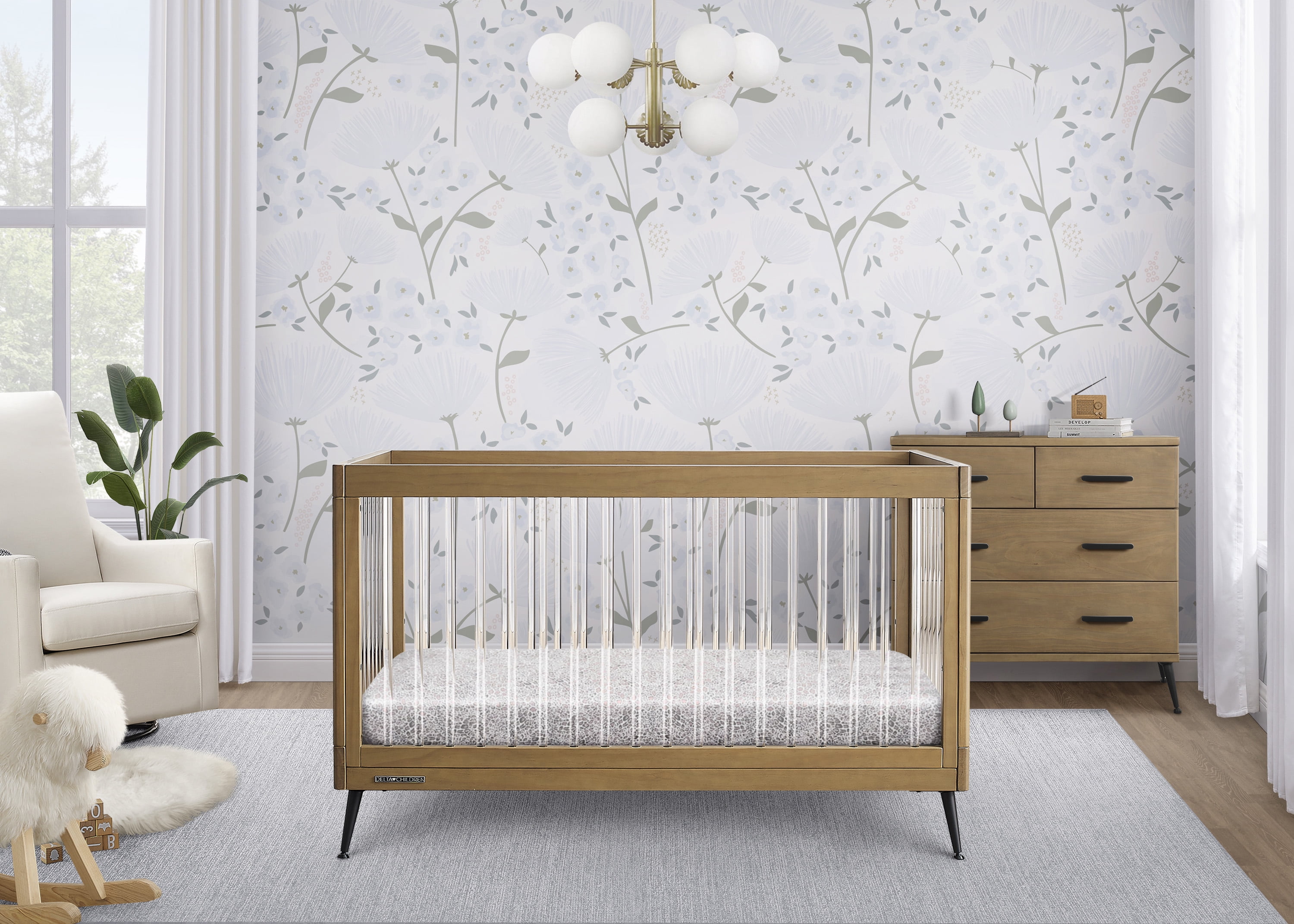 Delta Children Sloane 4-in-1 Acrylic Convertible Crib - Greenguard Gold Certified, Acorn/Matte Black