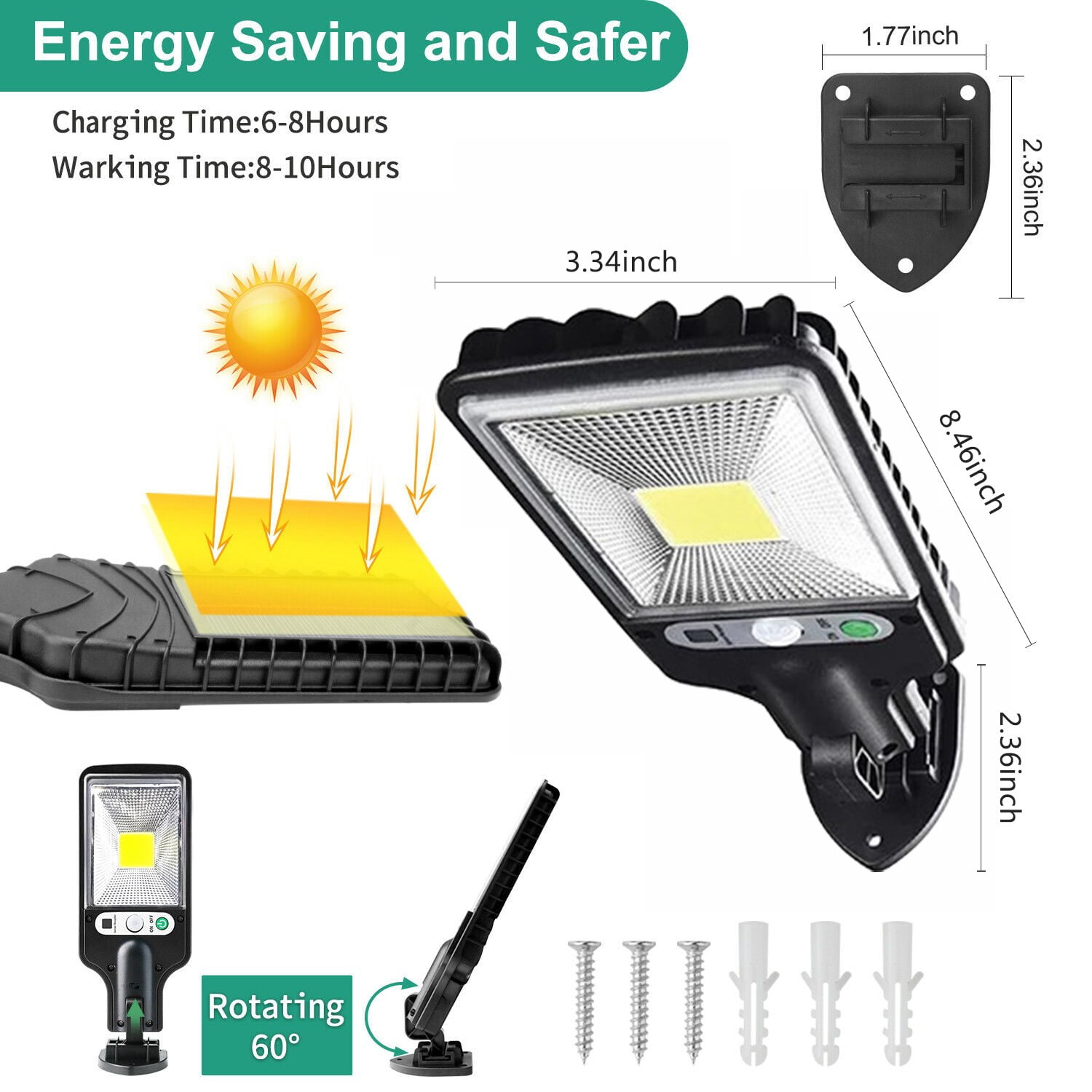 Solar Motion Sensor Lights Outdoor with 3 Modes and 1200mAh Battery