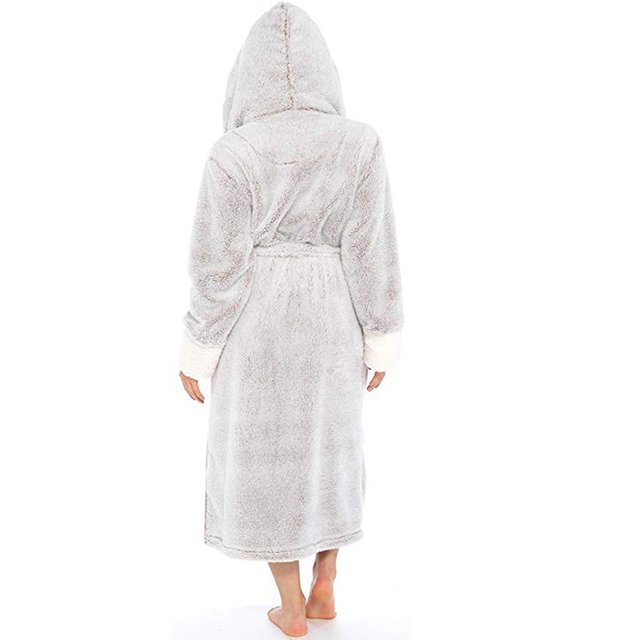 Guardurnaity Albornoz de manga larga para mujer, pijama con capucha acogedor, dormitorio doméstico, ducha, baño, bata de Color sólido, ropa de Pijama Gris XXL