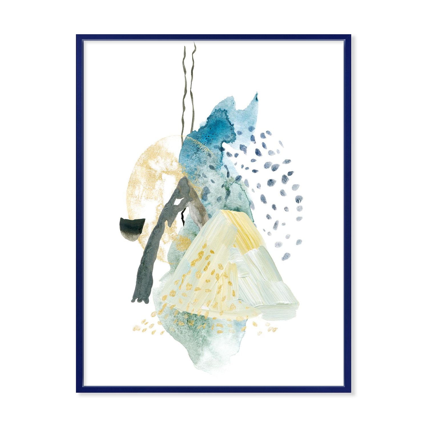 Designart Gouache Of Abstract Landscape With Mountain Moon FLOAT FRAME WALL ART