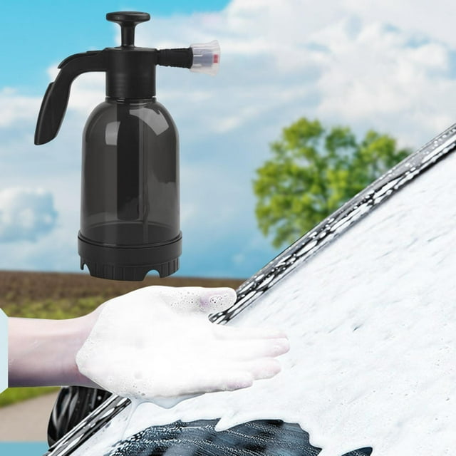 Pulverizador de botella de espuma portátil, bomba manual de coche de 2L, pulverizador de espuma a presión para detalles automotrices Negro Macarena Botella pulverizadora